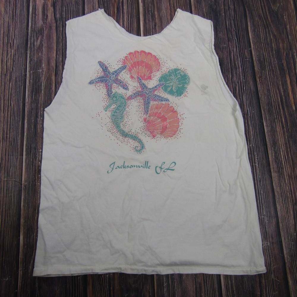 Vintage Jacksonville Florida Shirt Mens Large White Tank Top Beach Ocean 90s Tee